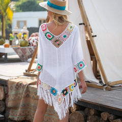 BIKINI White Bikini Cover Up With Fringe Trim