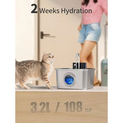 3.2L Wireless Stainless Steel Pet Water Feeder Auto Cat Fountain