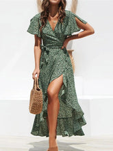 Beach Maxi Dress Women Floral Print Boho Long Chiffon Dress