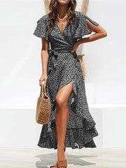 Beach Maxi Dress Women Floral Print Boho Long Chiffon Dress