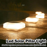 Led Solar Post Light Warm Pillar Lamp Rechargeable Outdoor