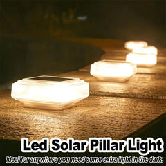Led Solar Post Light Warm Pillar Lamp Rechargeable Outdoor