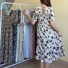 Spring Summer Elastic Waist Chiffon Dress