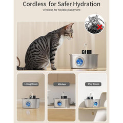 3.2L Wireless Stainless Steel Pet Water Feeder Auto Cat Fountain