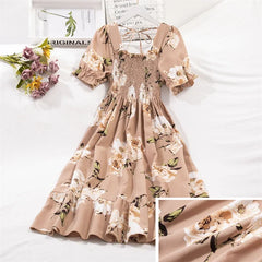 Spring Summer Elastic Waist Chiffon Dress