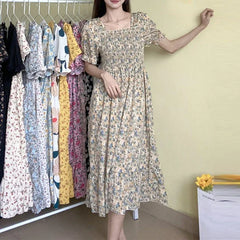 Spring Summer Elastic Waist Chiffon Dress