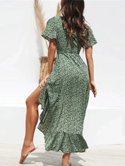 Beach Maxi Dress Women Floral Print Boho Long Chiffon Dress